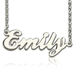 Cursive Script Name Necklace Solid White Gold