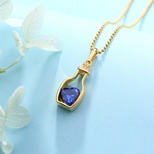 Personalized Drift Bottle with Heart Birthstone Necklace In Gold