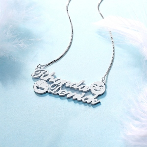 Customized Memorial Initial Double Name Emoji Necklace Sterling Silver