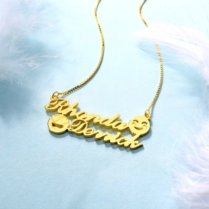 Customized Memorial Initial Double Name Emoji Necklace Sterling Silver in Gold