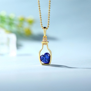 Personalized Drift Bottle with Heart Birthstone Necklace In Gold