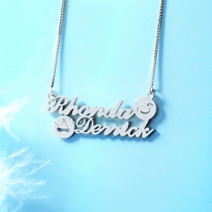 Customized Memorial Initial Double Name Emoji Necklace Sterling Silver