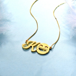 Personalized Memorial Initial Emoji Letter Necklace Sterling Silver in Gold