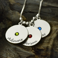 Mother's Day Gift Disc and Birthstone Charm Necklace
