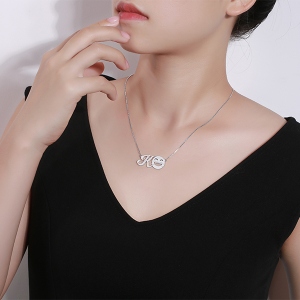 Customized Memorial Initial Emoji Letter Necklace Sterling Silver