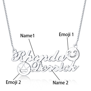 Customized Memorial Initial Double Name Emoji Necklace Sterling Silver