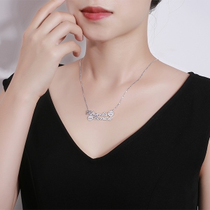 Customized Memorial Initial Double Name Emoji Necklace Sterling Silver