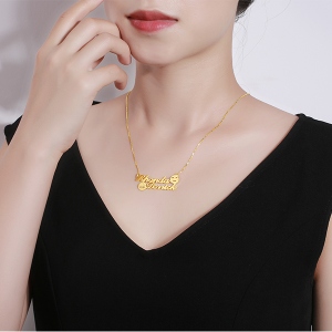Customized Memorial Initial Double Name Emoji Necklace Sterling Silver in Gold