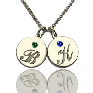 Collier Famille-2 Initiales et Pierres de Naissance-Argent