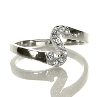 Personalized Birthstone Initial Letter Ring Sterling Silver