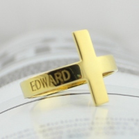 Engraved Name Cross Ring 18k Gold Plated