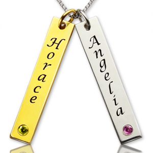 Collana con nome personalizzato e coppia con pietre di nascita