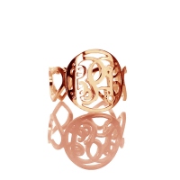 Monogram Ring with Heart Initials Rose Gold Plated Silver