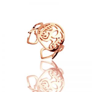 Monogram Ring with Heart Initials Rose Gold Plated Silver