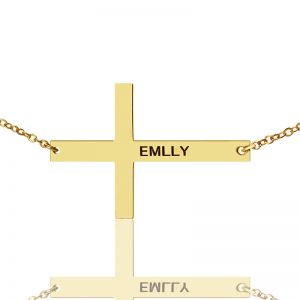 Gold Plated Silver Latin Cross Necklace Engraved Name 1.6"