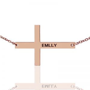 Rose Gold Plated Silver Latin Cross Necklace Engraved Name 1.6"