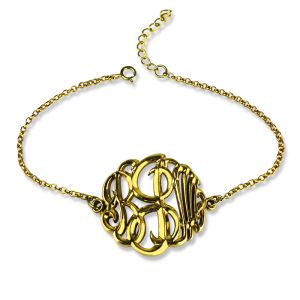 Bracciale personalizzato con monogramma placcato in oro 18 carati dipinto a mano