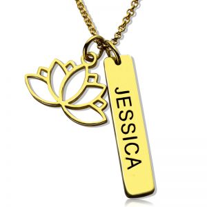 Yoga Lotus Flower Bar Name Necklace 18K Gold plated