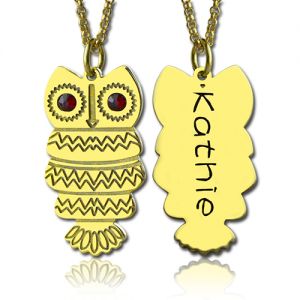 Kid/Children Necklace Cute Birthstone Owl Name Necklace 18k Gold Plated