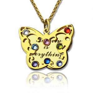 Collier Papillon-8 Prénoms et Pierres de Naissance-Plaqué Or