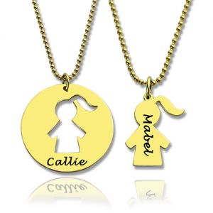 Conjunto de colar mãe e filho com nome, banhado a ouro 18k