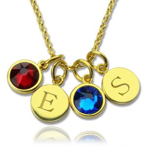Custom Double Discs Initial Birthstone Necklace In Gold 2018 Mother's Day Gift