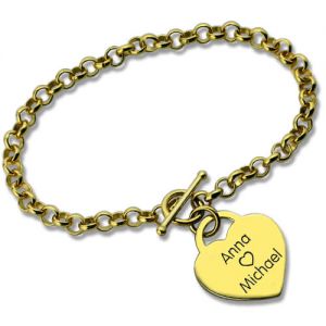 Bracelet Personnalisé Cadenas Coeur Plaqué Or 18ct
