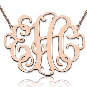 Personalized 1.68" XL Stylish Monogram Necklace In Rose Gold