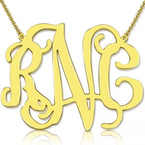 2" XXL Big Celebrity Monogram Necklace 18K Gold Plated