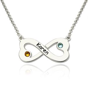 Collar Infinito de Plata Grabada con Piedra de Nacimiento