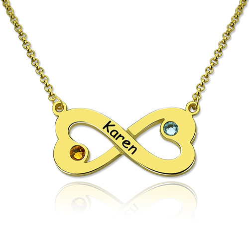 Fio com coração de infinito gravado com pedra zodiacal banhado a ouro