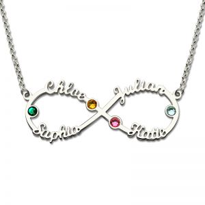 Customized 4 Name Infinity Necklace charmed with Birthstone 