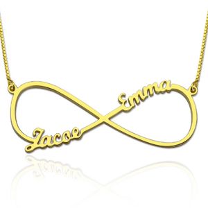 Collar de infinito con dos nombres en plata chapada en oro