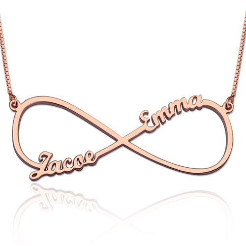 Fio com símbolo do infinito personalizado com dois nomes em ouro rosa