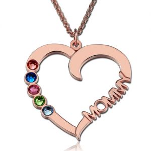 Geburtsstein Herz-Halskette mit Namen Rose Gold