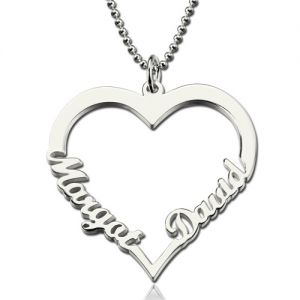 Collier Cœur-2 Prénoms-Argent