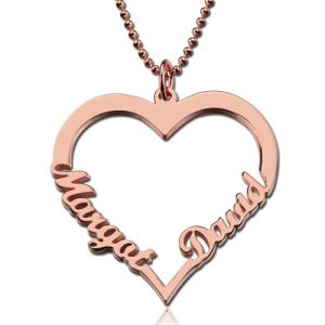 Collier Cœur-2 Prénoms-Plaqué Or Rose