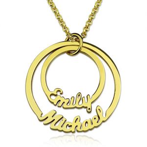 Collier Pendentif Rond-2 Prénoms-Plaqué Or