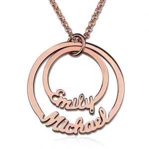Collier Pendentif Rond-2 Prénoms-Plaqué Or Rose