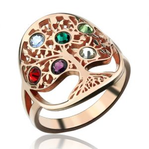 Anel com árvore genealógica com pedras zodiacais em ouro rosa
