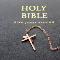 Personalized Rose Gold Plated Silver Cross Name Necklace with Heart