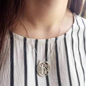 Sterling Silver Circle Classy Font Monogram Necklace