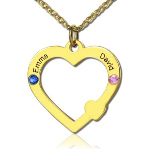 Fio de ouro de 18 k com coração aberto com dois nomes e pedras zodiacais