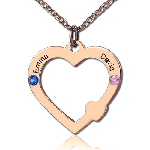 Fio em ouro rosa com coração aberto com nome e pedra zodiacal