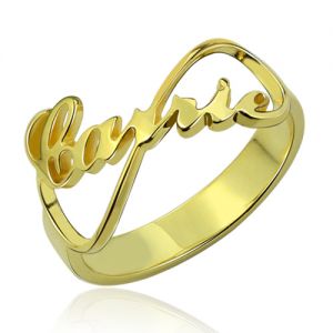 Anel com nome e símbolo do infinito personalizado banhado a ouro de 18 quilates