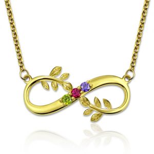 Collar de rama de árbol y forma de infinito con piedra de nacimiento bañado en oro