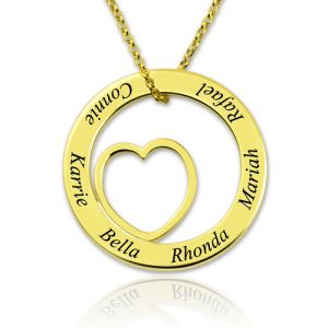 Necklace for Grandma Engraved Love Circle Name Necklace Gold Plated Silver