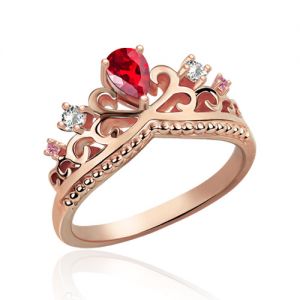 Prinzessin Krone Ring mit romantischen Geburtssteinen in Rosa Gold 