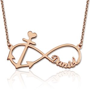2018 X'mas Forever Love Infinity Anchor Name Necklace In Rose Gold