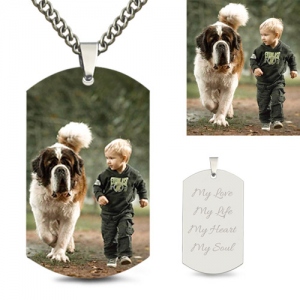 Gegraveerde roestvrijstalen kinderfoto dog tag ketting
